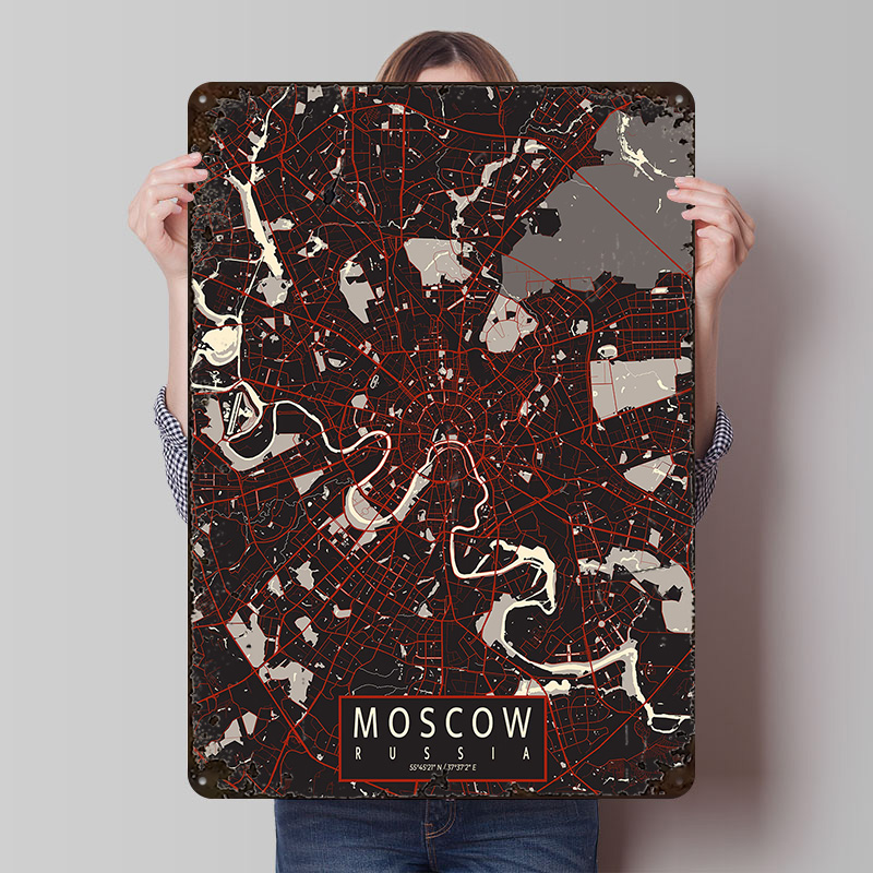 Custom Map Poster - Moskova Şehir Haritası Vektör Metal Poster