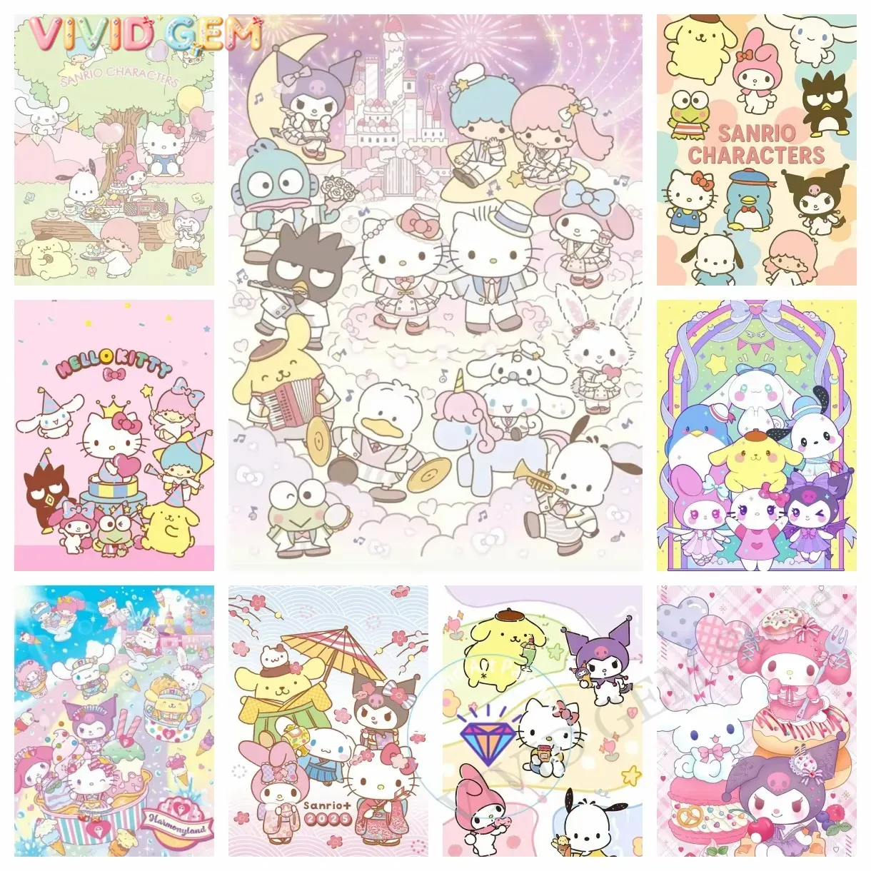 Photo Mosaic Print - Elmas Boyama Sanrio Aile Koleksiyonu Elmas